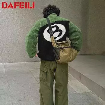 Унисекс Ретро Американская Черная 8-Ball Флисовая Куртка Молния XL зелёный