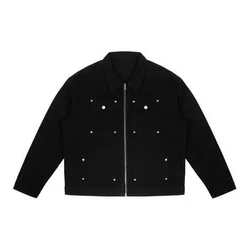 Унисекс Ретро Джинсовая Куртка в Стиле Хай-стрит с Декором из Заклепок и Нашивок L чёрный