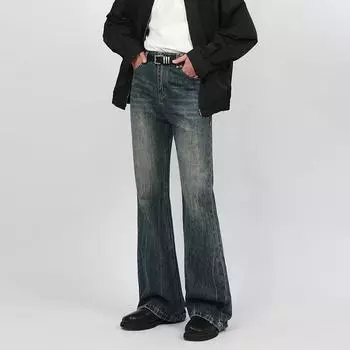 Унисекс ретро-молния расклешенные рваные джинсы L синий