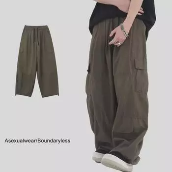 Unisex Retro Patch Pocket Wide-Leg Overalls: Spring & Autumn Hip Hop Style XL зелёный