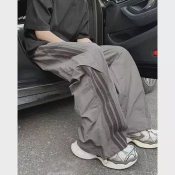 Унисекс ретро полосатые брюки десантника: Свободный, быстросохнущий, широкий танцевальный и спортивный комбинезон. M серый