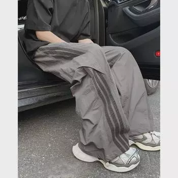 Унисекс ретро полосатые быстросохнущие широкие брюки-десантники 2XL серый