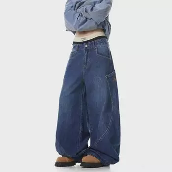 Унисекс ретро широкие джинсы с карманом Scimitar с вышивкой XXXL синий