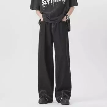 Унисекс ретро-стираемые широкие узкие джинсы с драпировкой: Повседневный стиль высшего класса M чёрный