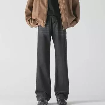 Unisex Retro Washed Flared Jeans: Distressed, Loose, High Street Fashion, Wide-Leg Floor-Length Trousers L светло-синий