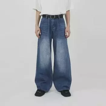 Unisex Retro Wide-Leg Jeans - Casual Loose-Fit Denim Trousers S чёрный