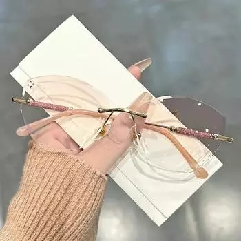 Унисекс Роскошные очки для чтения с бриллиантами для мужчин и женщин Стильные очки для дальнозоркости по рецепту Модные очки без оправы для дальнозоркости 0