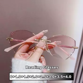 Унисекс Роскошные очки для чтения с бриллиантами для мужчин и женщин Стильные очки для дальнозоркости по рецепту Модные очки без оправы для дальнозоркости 0