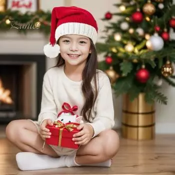 Унисекс Рождественская шапка Санты для детей и родителей, новогодняя шапка, плотная праздничная шапочка, контрастный цвет, эластичный толстый плюшевый декор, Санта-Клаус, косплей, для взрослых, праздник Kid