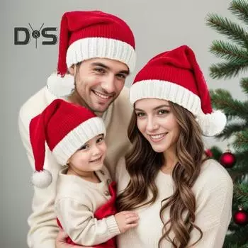 Унисекс Рождественская шапка Санты для детей и родителей, новогодняя шапка, плотная праздничная шапочка, контрастный цвет, эластичный толстый плюшевый декор, Санта-Клаус, косплей, для взрослых, праздник Kid
