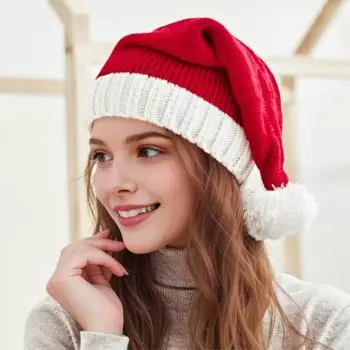 Унисекс Рождественская шапка Санты для новогодней вечеринки, шапочка контрастного цвета, эластичное плотное плетение