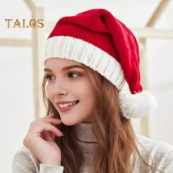 Унисекс Рождественская шапка Санты для новогодней вечеринки, шапочка контрастного цвета, эластичная, плотная, вязаная, Санта-Клаус, косплей, головной убор для взрослых, праздничный красный