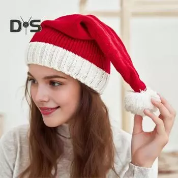 Унисекс Рождественская шапка Санты для новогодней вечеринки, шапочка контрастного цвета, эластичная, плотная, вязаная, Санта-Клаус, косплей, головной убор для взрослых, праздничный красный