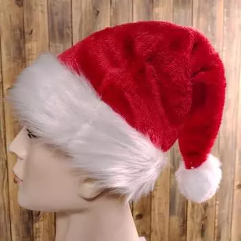 Унисекс Рождественская шапка Санты, очень большая и толстая новогодняя шапочка для вечеринки, контрастный цвет, эластичный толстый плюшевый декор, Санта-Клаус, косплей, взрослый праздничный головной убор One Size A