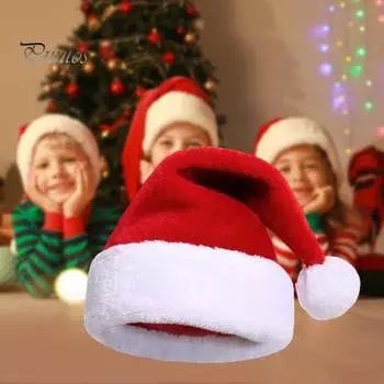 Унисекс Рождественская шапка Санты, очень большая и толстая новогодняя шапочка для вечеринки, контрастный цвет, эластичный толстый плюшевый декор, Санта-Клаус, косплей, взрослый праздничный головной убор One Size A