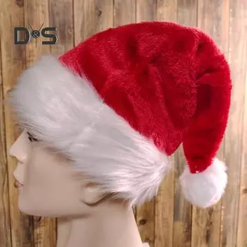 Унисекс Рождественская шапка Санты, очень большая и толстая новогодняя шапочка для вечеринки, контрастный цвет, эластичный толстый плюшевый декор, Санта-Клаус, косплей, взрослый праздничный головной убор One Size A