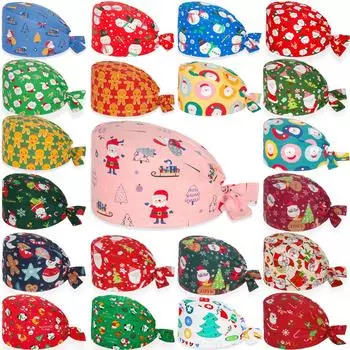 Унисекс рождественские принты медицинские шапочки женские мужские медсестры доктор верхняя хирургическая шапочка повар рабочая шапочка 100% хлопок хирургическая шапочка One Size