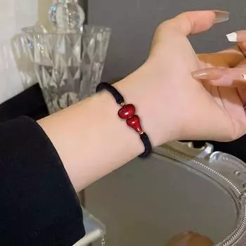 Унисекс Ручная веревка Китайский зодиак Благословение Тыква Ручной плетеный регулируемый браслет с кисточками Этнический стиль вино красного