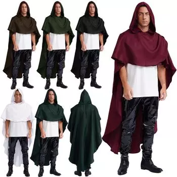 Унисекс рыцарь пиратский плащ с капюшоном плащ викингов Ренессанс средневековый костюм для косплея на Хэллоуин маг готический стиль рюшами свитер S чёрный