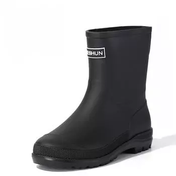 Унисекс сапоги для дождя до середины голени новые модные водонепроницаемые нескользящие резиновые туфли с ПВХ стелькой из сетки для кемпинга на открытом воздухе для увеличения роста 40 чёрный