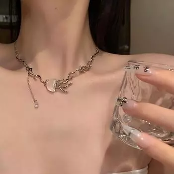 Унисекс серьги-гвоздики в виде медузы, прозрачный кулон, колье в корейском стиле, женское ожерелье с кристаллами earrings