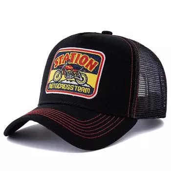 Унисекс сетчатая кепка дальнобойщика, классическая дышащая летняя бейсболка с узором мотоцикла, уличная кепка для мужчин и женщин 56cm-60cm чёрный