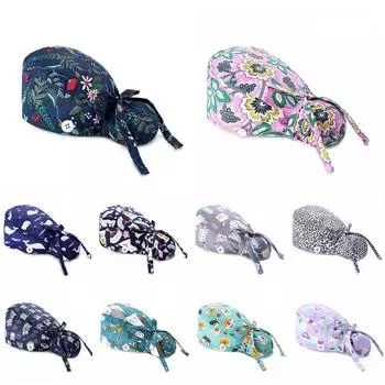 Унисекс-шапочка медсестры с принтом, операционная шапочка с длинными волосами, принтованные узоры, хлопковая косметическая стоматологическая рабочая шапочка в мультяшном стиле