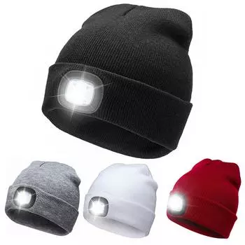Унисекс шапочка со светодиодным фонариком, теплая удобная светодиодная шапка из шерстяной пряжи с подсветкой для улицы серый