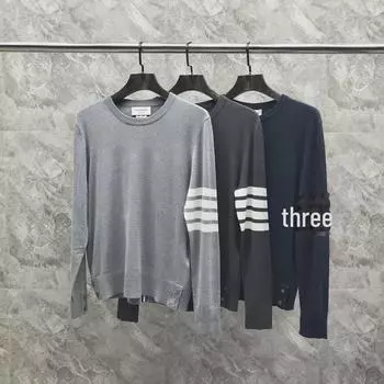 Унисекс шерстяной вязаный свитер с отделкой из четырех полос - повседневная всесезонная мода Size 4