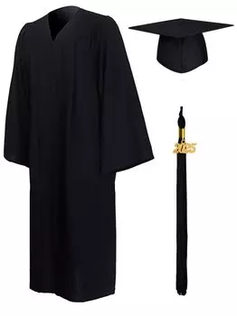 Унисекс школьная форма для выпускного университета матовая выпускная академическая мантия угловая шапочка кисточка комплект 2025 [GraduationMall] чёрный