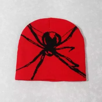 Унисекс шляпа на Хэллоуин аппликация паук вязаный эластичный купол защита ушей хип-хоп улица белый