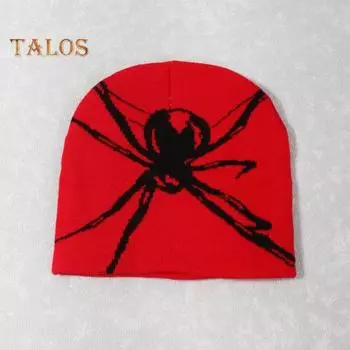 Унисекс шляпа на Хэллоуин с аппликацией паука вязаная эластичная купольная защита для ушей хип-хоп уличная кепка для вечеринки на Хэллоуин клубная зимняя шапочка для взрослых красный