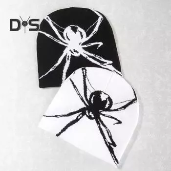 Унисекс шляпа на Хэллоуин с аппликацией паука вязаная эластичная купольная защита для ушей хип-хоп уличная кепка для вечеринки на Хэллоуин клубная зимняя шапочка для взрослых красный