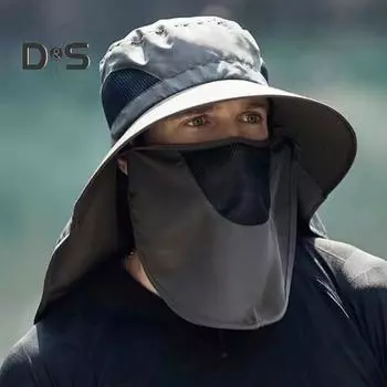 Унисекс шляпа от солнца с защитой лица и шеи, ажурная сетка, ветрозащитный фиксированный ремешок, защита от ультрафиолета, складной солнцезащитный экран, дышащий, для садоводства, рыбалки светло-серый