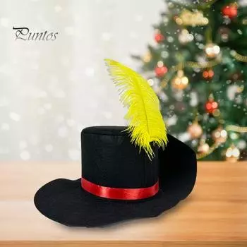 Унисекс шляпа с перьями сценическая шляпа однотонный фетровый дизайн плоский верх широкополая шляпа снеговика шляпа для Хэллоуина косплей шляпа для взрослых и детей чёрный