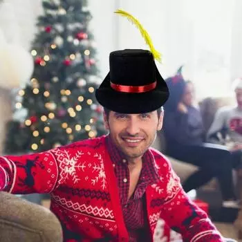 Унисекс шляпа с перьями сценическая шляпа однотонный фетровый дизайн плоский верх широкополая шляпа снеговика шляпа для Хэллоуина косплей шляпа для взрослых и детей чёрный