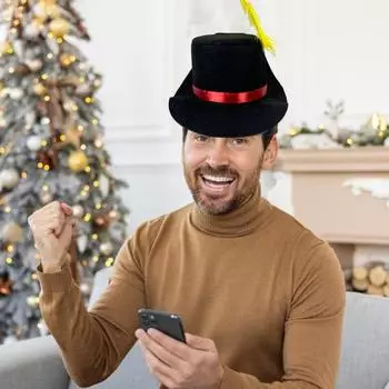 Унисекс шляпа с перьями сценическая шляпа однотонный фетровый дизайн плоский верх широкополая шляпа снеговика шляпа для Хэллоуина косплей шляпа для взрослых и детей чёрный