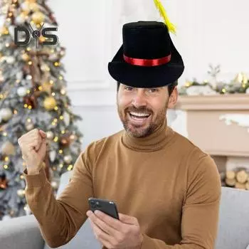 Унисекс шляпа с перьями сценическая шляпа однотонный фетровый дизайн плоский верх широкополая шляпа снеговика шляпа для Хэллоуина косплей шляпа для взрослых и детей чёрный