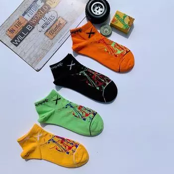 Unisex Short Socks - Trendy Korean & Hip-Hop Style in Black, White, Yellow - Internet Celebrity Fashion flower x boat зелёный