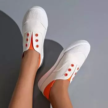 Unisex Sneakers Size 35-42 Women White Canvas Sports Shoes Soft Sole Non-slip Skate Shoes New Slip-on Flats Walking Casual Shoes 35 оранжевый