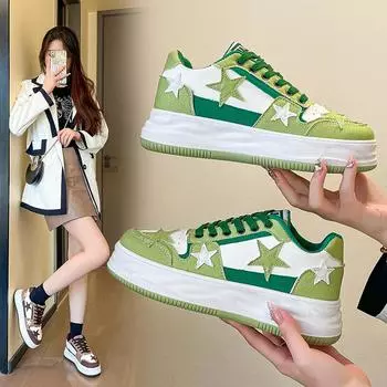 Кроссовки унисекс женские мужские теннисные ретро-звезды панк хип-хоп скейтборд обувь модные пары спортивные повседневные туфли на платформе 35 чёрный
