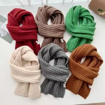 Unisex Soft Thick Knit Wool Scarf Fashionable Stretch Solid Color Neck Scarf Autumn and Winter Versatile Cold Scarf Scarf One Size белый