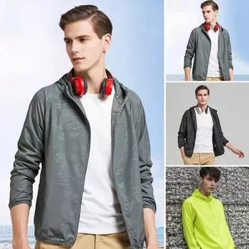 Унисекс солнцезащитная куртка с капюшоном и длинным рукавом на молнии с защитой от солнца, тонкая дышащая летняя верхняя одежда для рыбалки L озеро синий