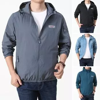 Унисекс солнцезащитная куртка с капюшоном и длинными рукавами, тонкая быстросохнущая спортивная куртка на открытом воздухе, однотонная солнцезащитная верхняя одежда с карманами L темно-синий