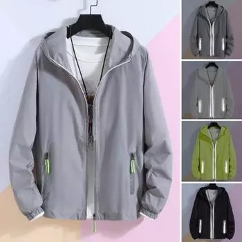 Унисекс солнцезащитная одежда с капюшоном и длинными рукавами, карманы, солнцезащитная куртка, ветровка на молнии с планкой для велоспорта и бега