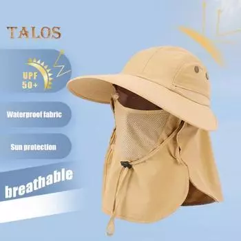 Унисекс солнцезащитная шляпа с лицевой крышкой. Защита лица и шеи. Полая сетка. Ветрозащитный фиксированный ремешок. Анти-УФ-Складной солнцезащитный крем. Дышащая дырка для хвоста. светло-серый