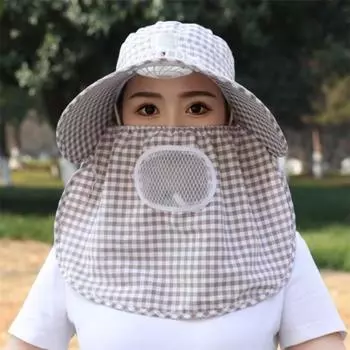 Унисекс солнцезащитная шляпа с передней крышкой для лица. Защита лица и шеи. USB-регулировка трех передач. Электрический вентилятор. Полая сетка. Анти-УФ-складная солнцезащитная кепка для улицы. кофейный