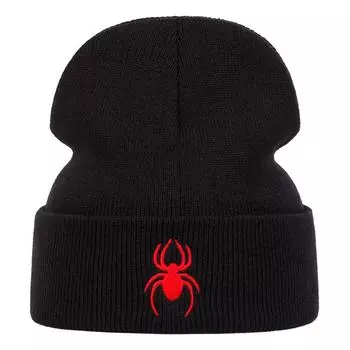 Unisex Spider Embroidery Beanies Autumn Winter Warm Knit Caps For Women Men Travel Vacation