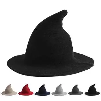 Унисекс Spire Witch Hat Prop Кепка для косплея Теплые шапки Осень Зима Отдых на природе Шляпы Дорожные Аксессуары для Женщин Мужчин чёрный
