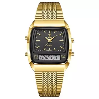 Unisex square calendar black bar gold quartz perfect as a gift for and the New wristwatch, waterproof, rainproof, dial, function, dial, index, case,